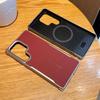 Plain Leather Magnetic Silver Bezel Lens To Heighten Case For Samsung S25 Ultra Galaxy S25 + S25 Camera Protection Cover