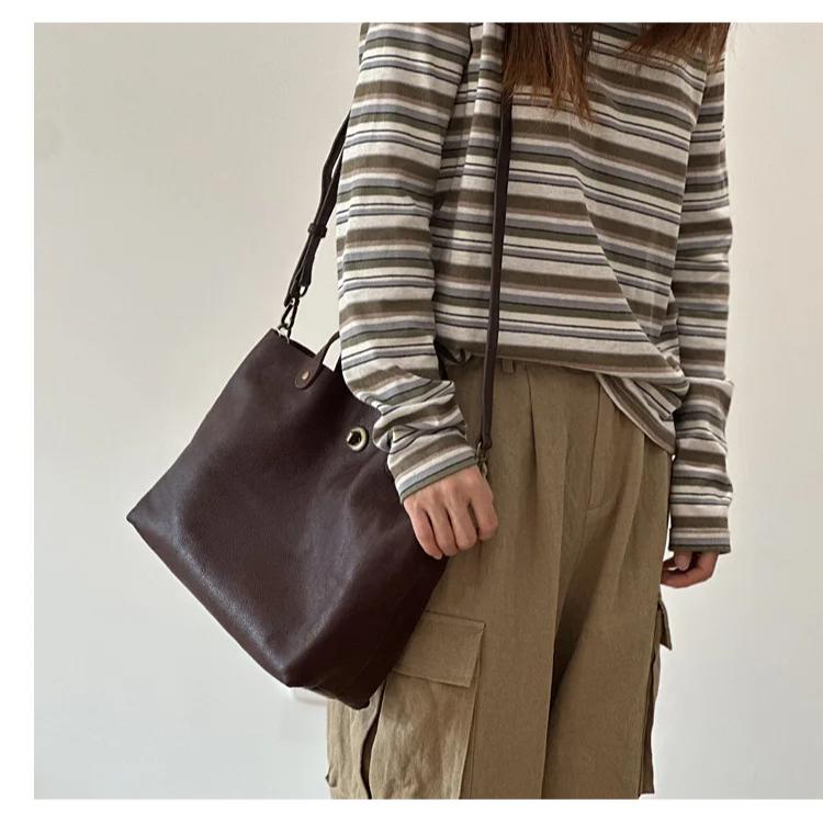 Johnature Women's Genuine Leather Handbag Retro Large Capacity Versatile Shoulder Crossbody Bags