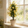 Artificial Flower with Ground Spike Outdoor Faux Wildflower Bushes UV Resistant Fake Topiary Bouquet for Home Garden Yard Patio