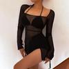 Square Collar Solid Mini Dress For Women Y2k Clothes Gauze Sexi Night Dress Hot Club Outfits Sheer Vestidos De Mujer Long Sleeve