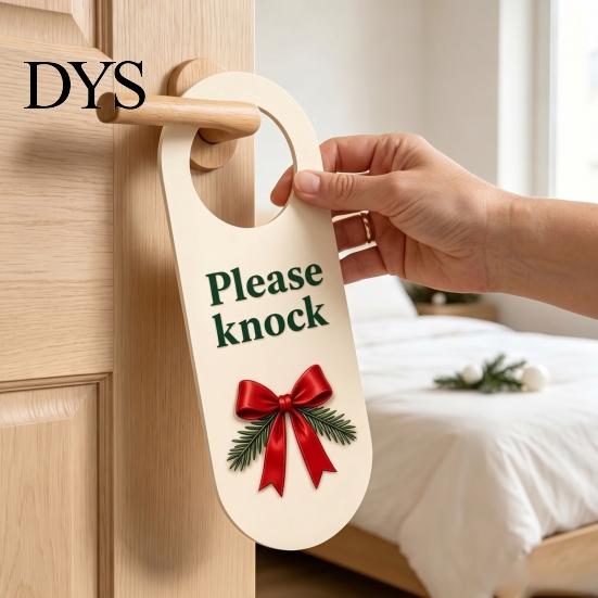 Festive Door Plaque Wooden Christmas Hanger, Santa Hat Bell Bow Hanging Sign Hanger for Knob, Holiday Home Front Entrance Decor Ornament