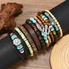 Leather Bracelets for Men Women Handmade Wrap Woven Cuff Bracelets Wooden Beaded Bracelets Vintage Ethnic Tribal Wristbands Bracelet Set Adjustable