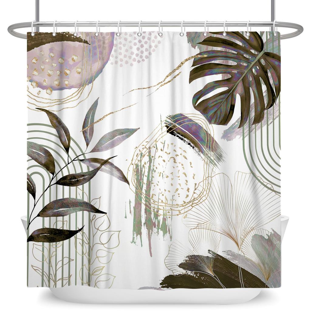 Luxury Tropical Leaf Shower Curtain Watercolor Botanical Waterproof Bath Curtain For Bathroom Decor Modern Boho Style With Hook