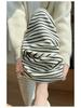 Women's Petite High-Waisted Black & White Striped Wide-Leg Pants - Autumn/Winter Casual Loose Fit with Plus Velvet
