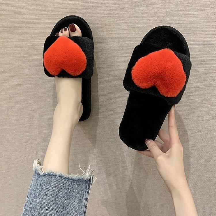 Women's Summer Casual Shoes 2026 Fashion Love Hairy Home Slippers Net Red Thick Bottom Open Toe One Word Female Slippers