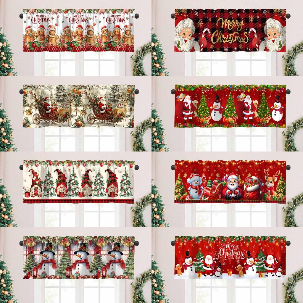 Christmas Short Curtains Valances Christmas Decorations for Home 2026 Xmas Ornaments Windows Treatments for Kitchen Bathroom