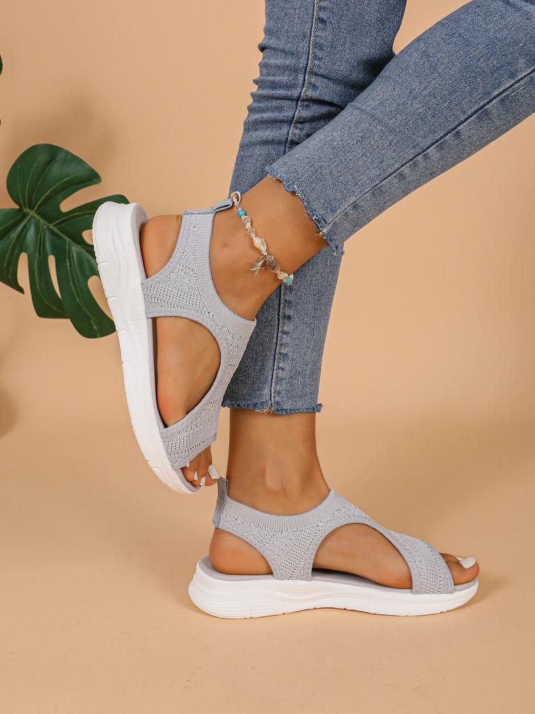 Large size thick-soled fish mouth sandals fly-woven mesh breathable one-pedal mesh casual sandals women's shoes