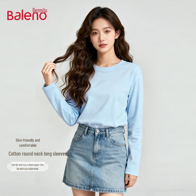 Baleno Women's 2026 Spring Pure Cotton Loose Fit Long Sleeve Tee