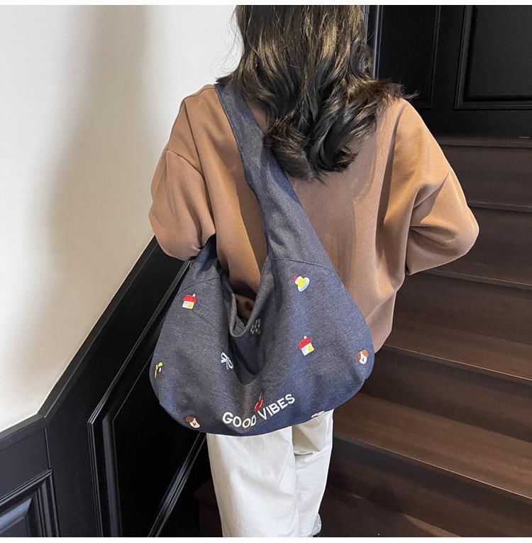 New Casual Crossbody Denim Canvas Bag Women's Large-capacity Shoulder Tote Bag Large Capacity Canvas Tote Bag