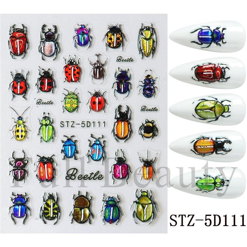 New Nail Art Stickers 5D Embossed Three-dimensional Cartoon Halloween Multi-color Insect Simulation Nail Stickers