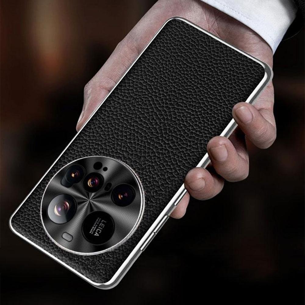 

For Xiaomi 15 Ultra Case Litchi Texture Genuine Cow Leather+TPU Phone Cover Black