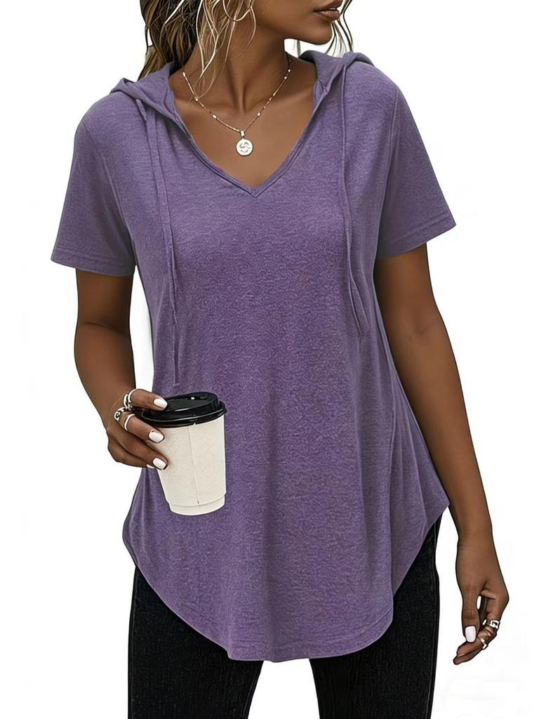 Cotton Short Sleeve Hooded T Shirt For Casual Spring Summer Womens Fitness Wear