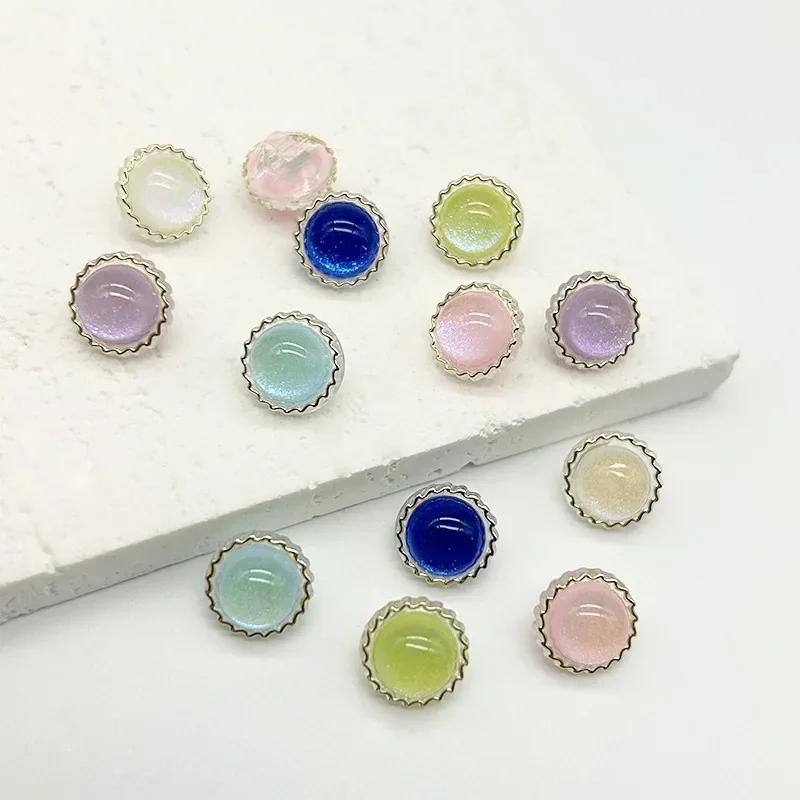 10 ks Krásné třpytivé knoflíky s práškem 11,5 mm Kulaté průhledné akrylové knoflíky s dírkou Sukně Blůza Doplňky