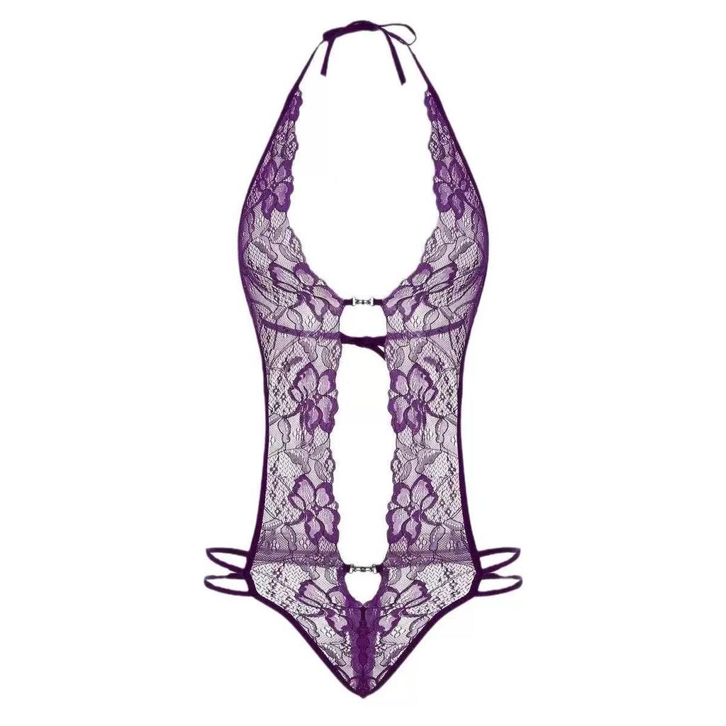 Purple Lace Temptation Bodysuit: Sexy, Stylish, Waist-Cinching Design with Removable Features.