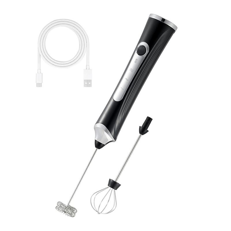 

B69A Handheld Electric Milk Frother With 2 Heads,Coffee Whisk Foam Mixer With USB Rechargeable 3 Speeds, Foam Maker Blender A чёрный