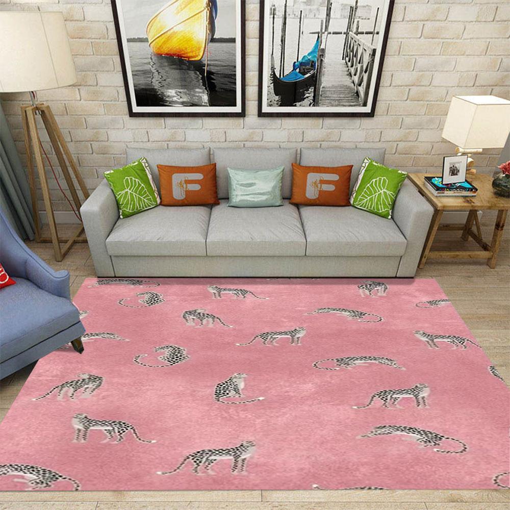 Luxurious Pink Leopard Carpet, Non-Slip Washable Foldable Rug for Living Room Bedroom Beside Cloakroom Polyester Floor Mat