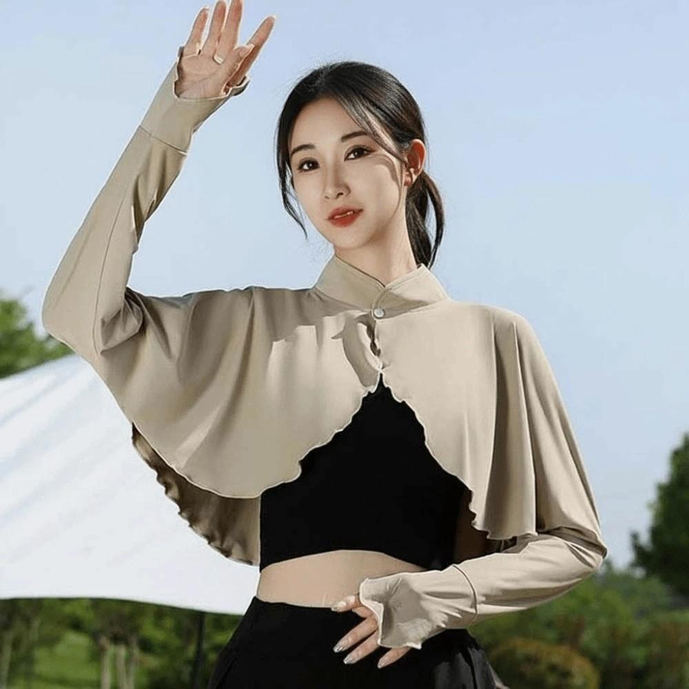 Sweet Solid Color Summer Sunscreen Shawl Sunshade Cloak Thin Ice Silk Cape Arm Sleeves Crop Top Sun Protection Clothing Running