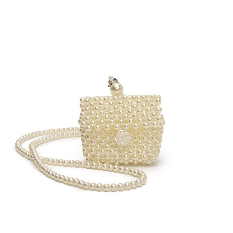 Compact White Pearl Children Accessory Crossbody Bag With Chain Space Coin Purse