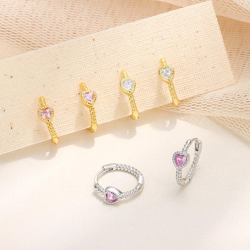 Pink White Twist Heart Earrings For Women Authentic 925 Sterling Silver Simple Wedding Engagement Fine Jewelry Gifts