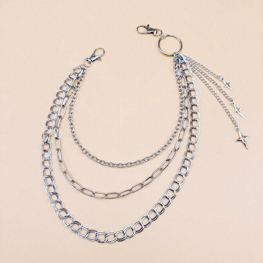 European and American Jewelry Hollow Cross Awl Pendant Trouser Chain New Star Waist Chain Multi-Layer Decoration