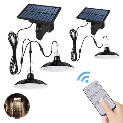 Solar Chandelier Outdoor, Waterproof LED Lamp Double-head Pendant Light Decorations with Remote Control for Indoor Shed Barn Roo