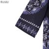 ZANZEA Women Ethnic Print Casual V-Neck 3/4 Sleeve Loose Dress