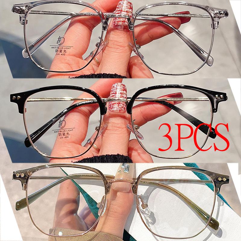 3Pcs Half Frame Glasses Skin Brightening Blue Light Blocking Ultra Light Fashionable High-Quality Minimalist Unique Glasses