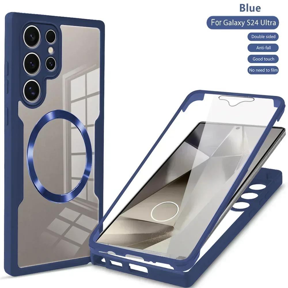 360° Full Shockproof Magsafe Case for Samsung Galaxy S25 S23 S22 S24 Ultra Plus FE Magnetic Wireless Charging Transparent Cover
