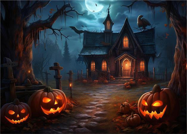 Halloween-Vorabend-Thema Kulisse Nachtburg Mond Kürbislichter Skelett-Familie Party-Fotokulisse Horror-Fotografie Hintergründe