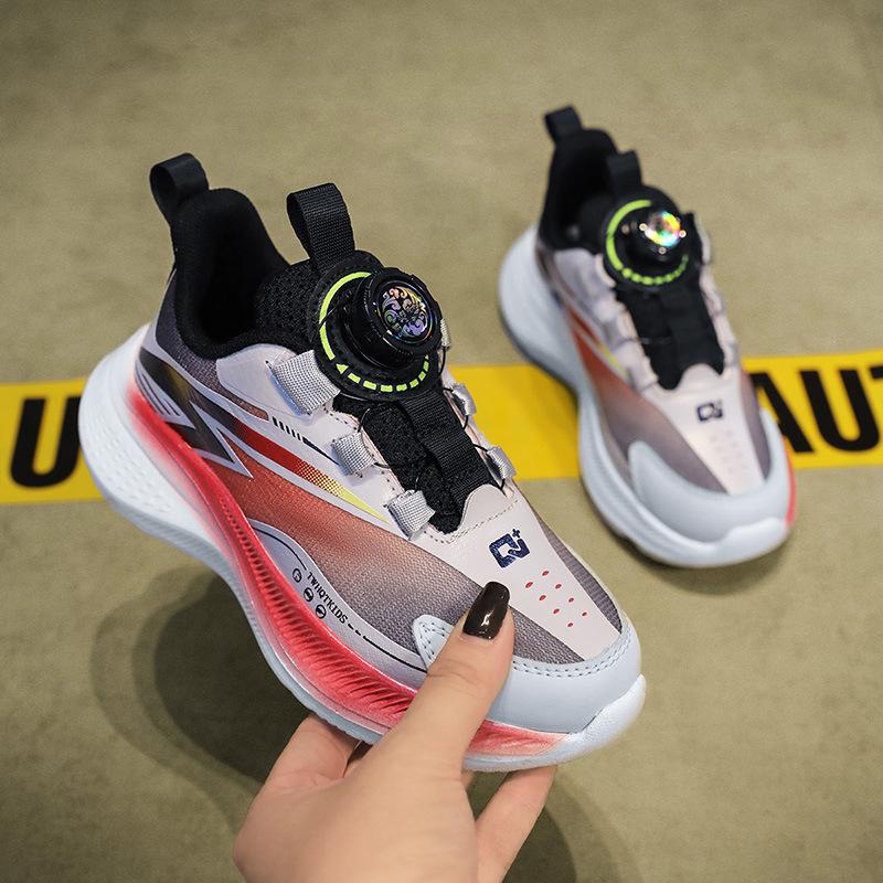Girls 2025 fashion running shoes medium and older children's shoes running shoes rotating button sports shoes wear-resistant and lightweight