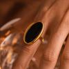 Stainless Steel Metal Oval Open Rings For Women Exaggerated Black Enamel Drip Oil Adjustable Finger Ring Waterproof Jewelry