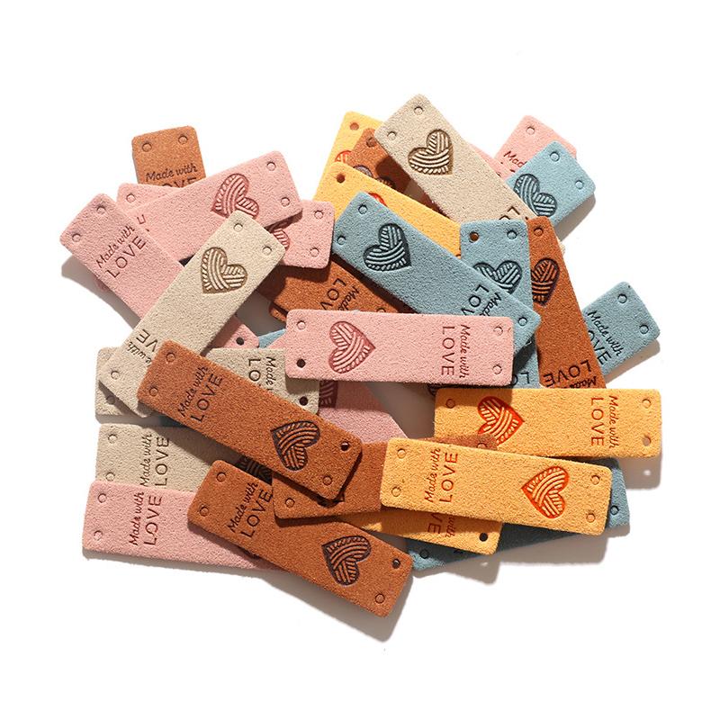 10Pcs Multicolor Rectangle Heart Leather Labels For Garments Tag Sewing Supplies Handmad Materials Diy Crafts Decor