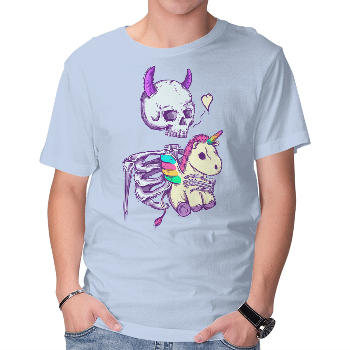 Unisex Crew Neck T-Shirt Cute Skeleton Graphic Short Sleeve Casual Tee L