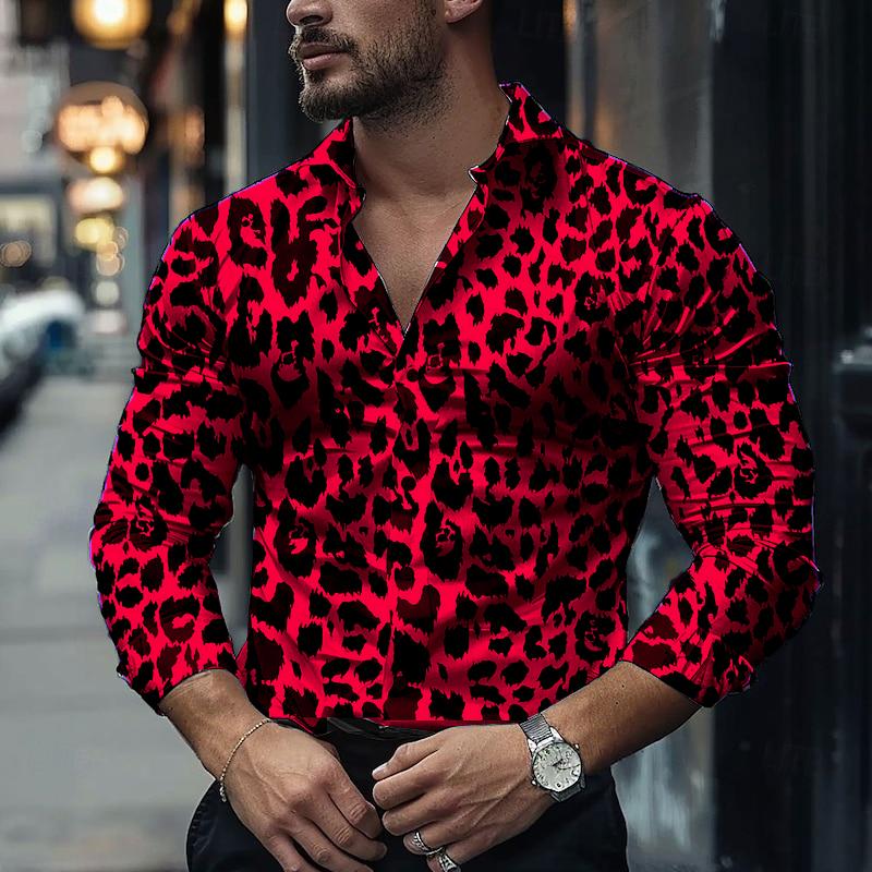 Fashion Men's Long-sleeved Shirts Leopard Pattern 3D Printed Single-breasted Shirts Casual Party Shirts Tops Men's Clothing