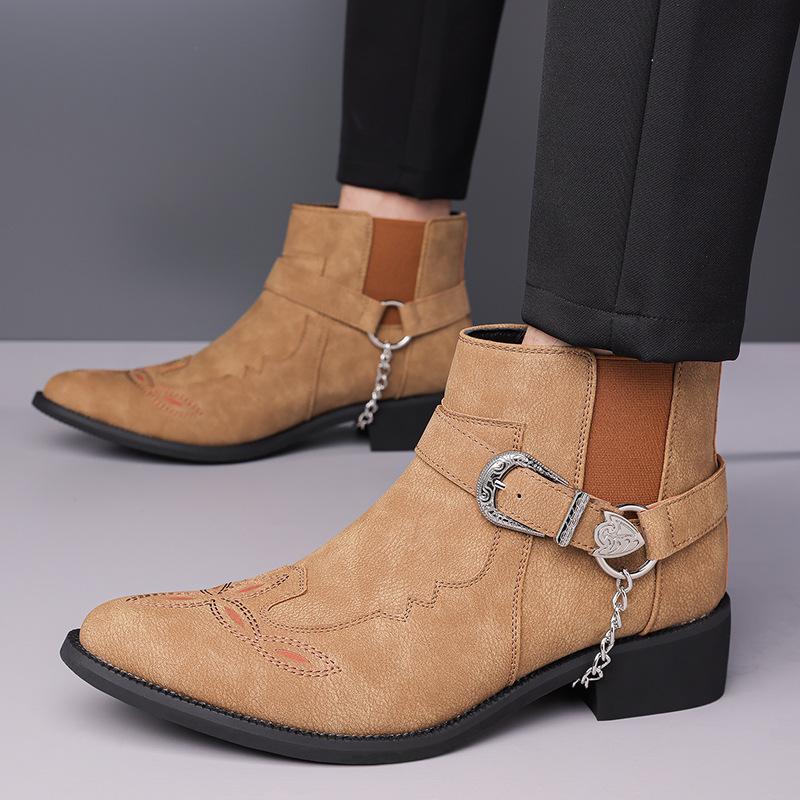 Fashion Brand Men Boots Fashion Pointed Toe Ankle Boots Retro Handmade Leather Boot Punk Style High Top Boots for Men Casual Ankle Botas