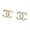 CHANEL 24P earrings gold letter spelling rhinestone double c earrings for women