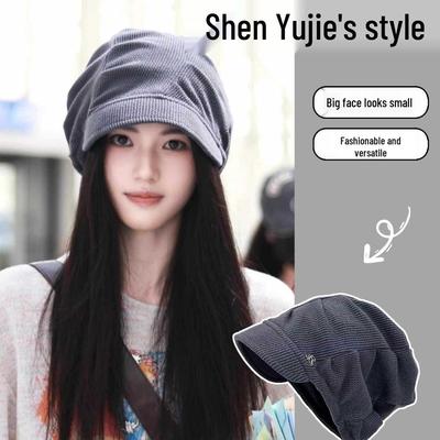 Korean-Style Autumn Women's Retro High-End Stacked Beanie - Large Circumference, Face-Slimming, Warm & Versatile.