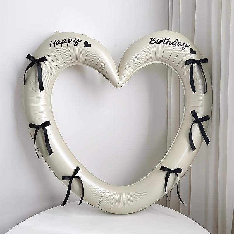1set 40-Inch Bow Happy Birthday Hollow Heart Aluminum Film Balloon Set Birthday Party Decoration Photo Props