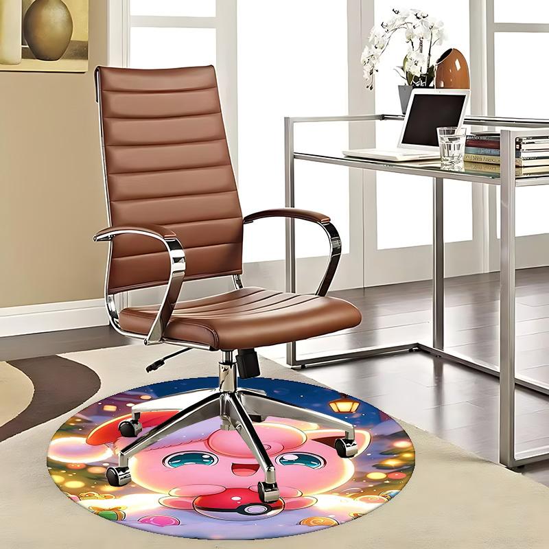1pc Christmas Jigglypuff Pokémon Round Carpet - Anime Design, Holiday Gift, Office Chair Mat, Non-Slip Rug for Home Decor, Living Room