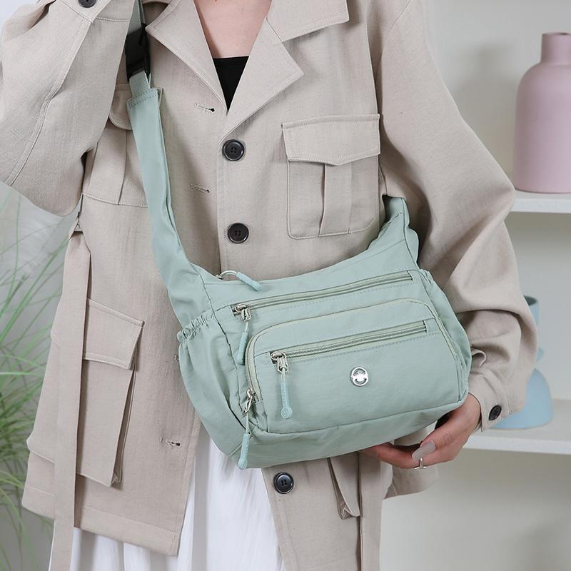 Waterproof Nylon Crossbody Bag for Women Multi Pocket Shoulder Handbag with Wide Strap