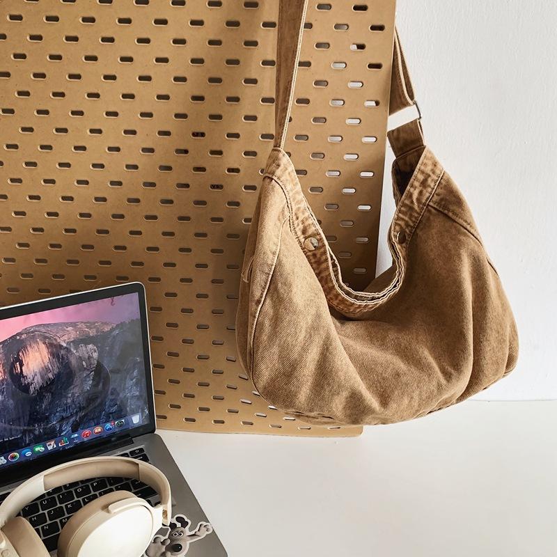 Cowboy Canvas Bag Simple Vintage Washed Half Round Crossbody Bag