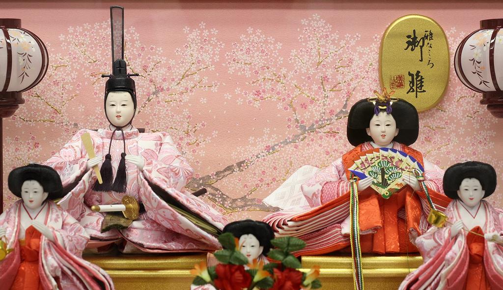 Hina Doll Case Decoration Hina Doll Cherry Blossom Pattern Back Five Person Case Decoration Komachi W63 X D38 X H44cm