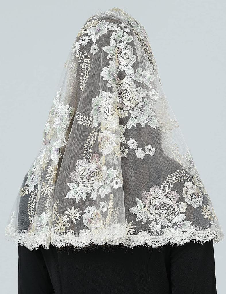 BEAUTELICATE Hochzeit Katholische Hochzeit Spitze Braut Stickerei Kopftuch für Kapelle Champagner Schleier, Schleier, Braut, Messe, Kirche, Taufe, Ostern,