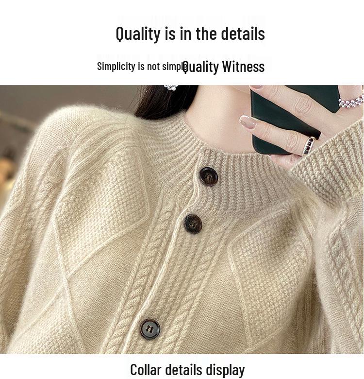 Women's Wool Knit Cardigan - Solid Color Single-Breasted Sweater for Autumn and Winter