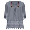 Summer Elegant Holiday Blouse Women Casual Loose Top Cotton Linen Stitching Lace Flower V Neck Solid Tops Shirt