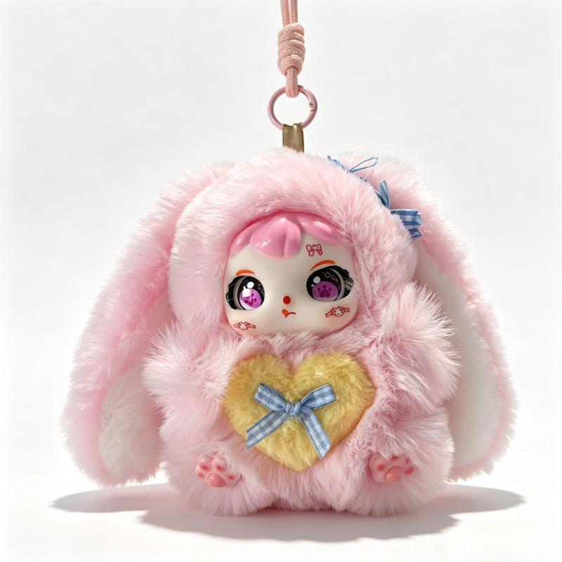 Cute Long Ear Bunny Plush Keychain Fluffy Sweet Rabbit Vinyl Doll Pendant Decor Backpack Hanging Charm Girls Kawaii Gift