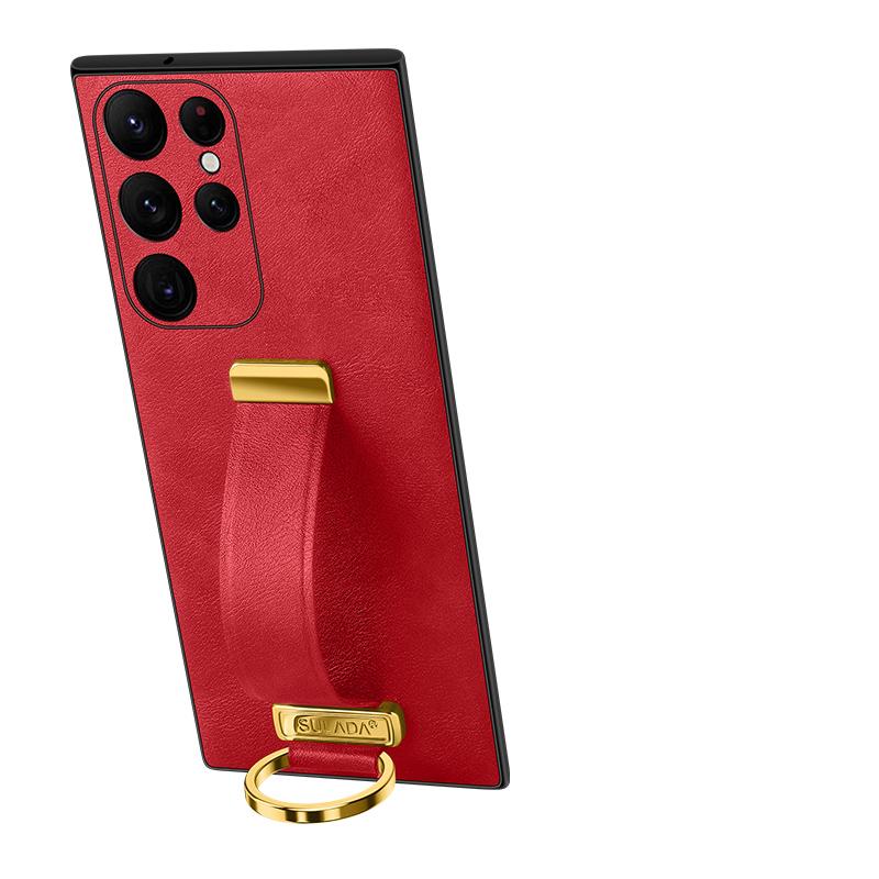 Kožené pouzdro s náramkem pro Samsung Galaxy S25 Ultra S24+ S23 Plus Trendy kryt Stojan s prstenem na prst Elegantní business