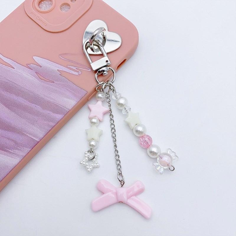 Fashion Star Bowknot Butterfly Hanging Pendant Sweet Phone Strap Bag Decoration Portable Hanging Lanyard for Girls Women