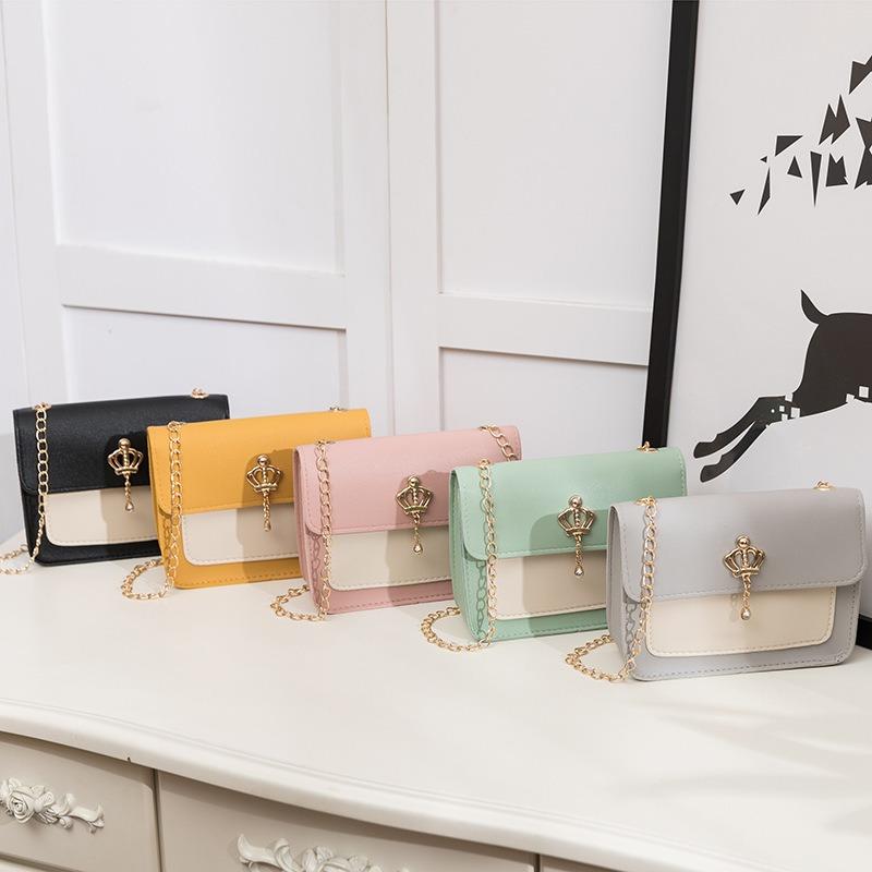 Small square bag women's bag, spring and summer new women's contrasting color crown pendant small square bag, shoulder messenger bag