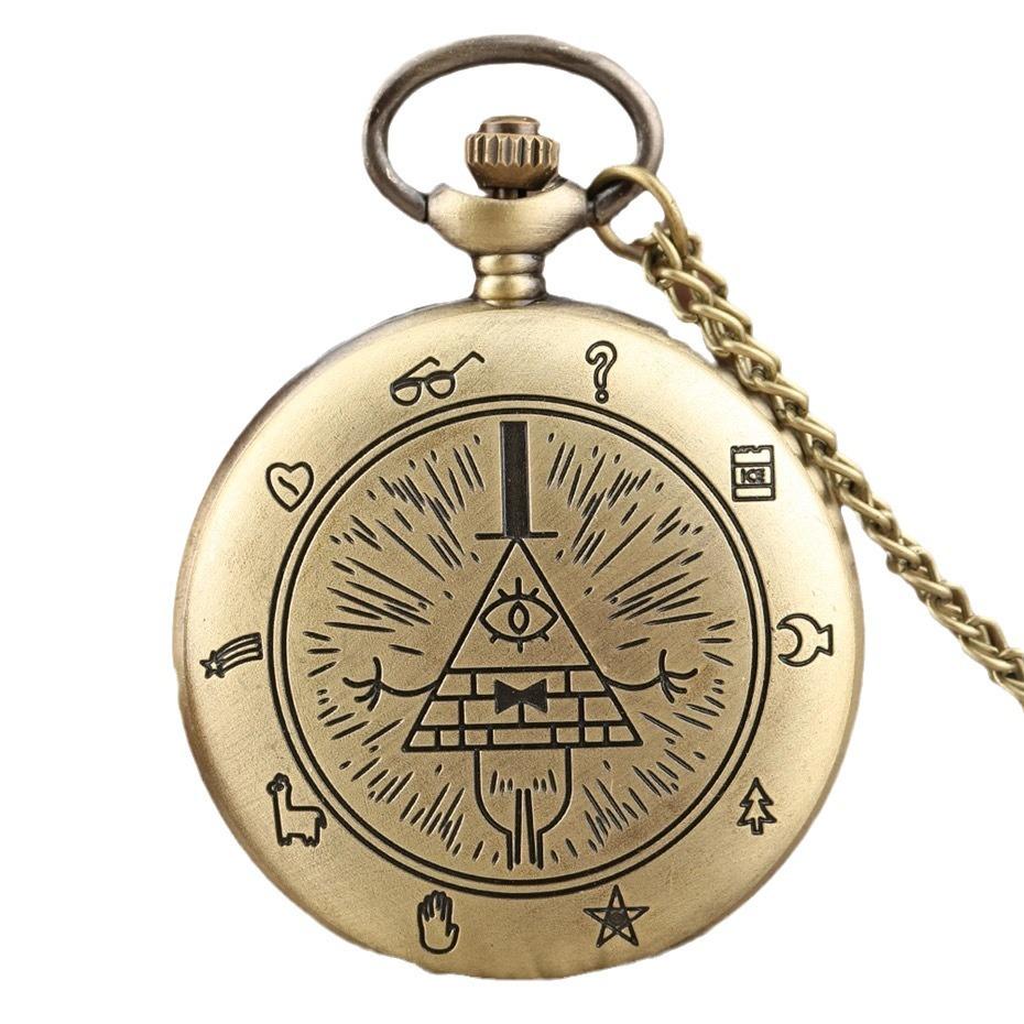 Weird Town Vintage Pocket Watch Triangular One-Eyed Bronze Necklace Watch Creative Flip Vintage Pendant Pendant Watch